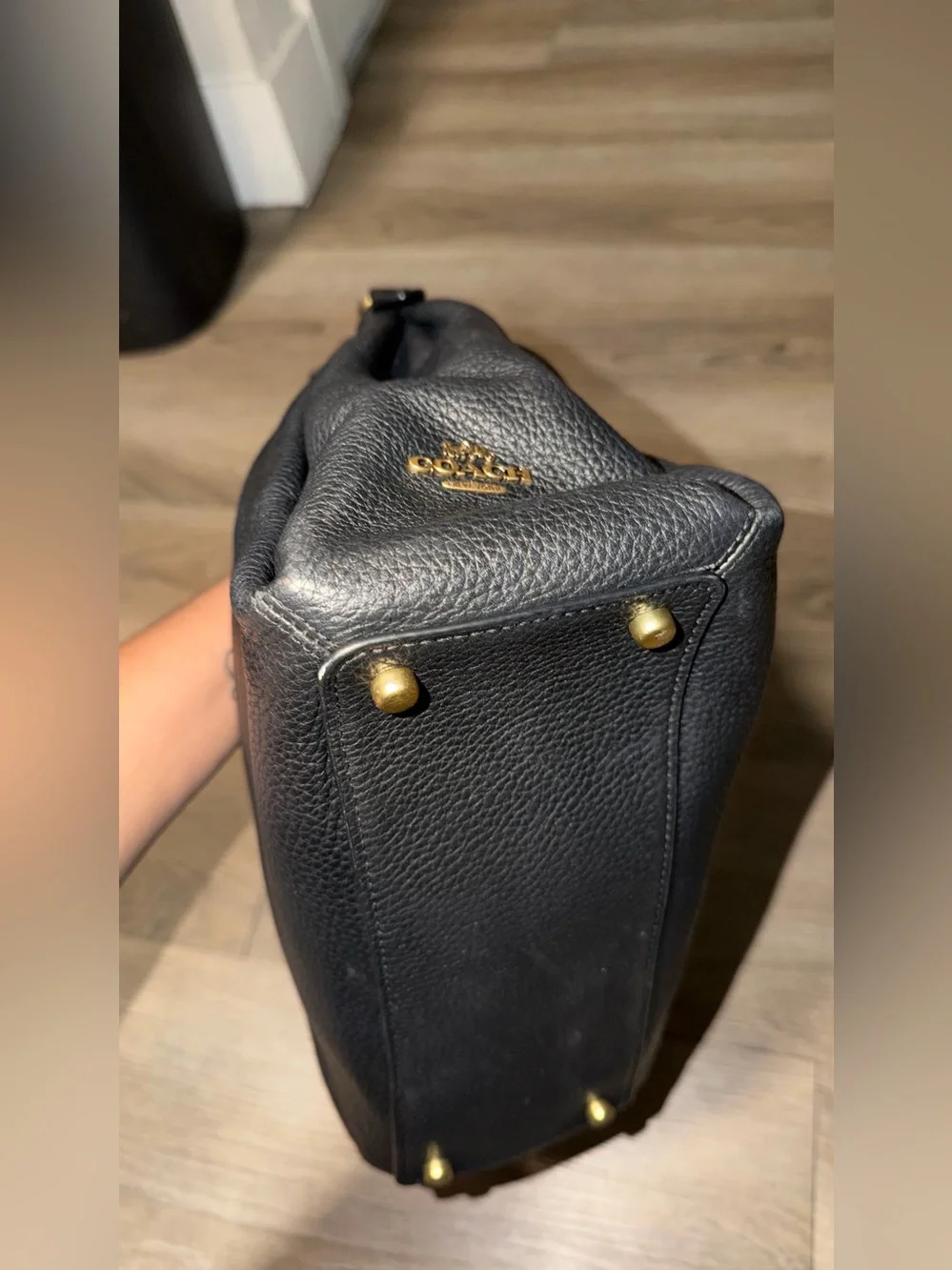 Coach Black Leather Shoulder Hobo with Gold Hardware